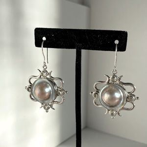 Artisan Crafted Blister Pearl Sterling Silver Dangle Earrings